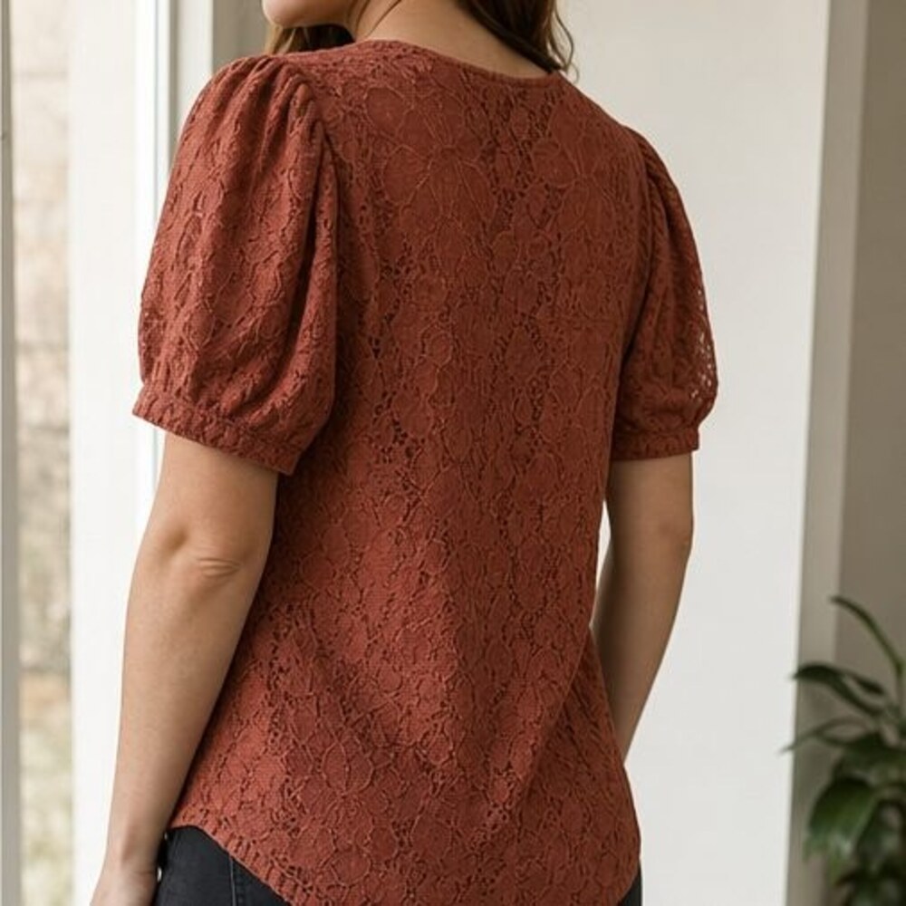 Rust Puff Sleeve Top - Picture 3 of 6